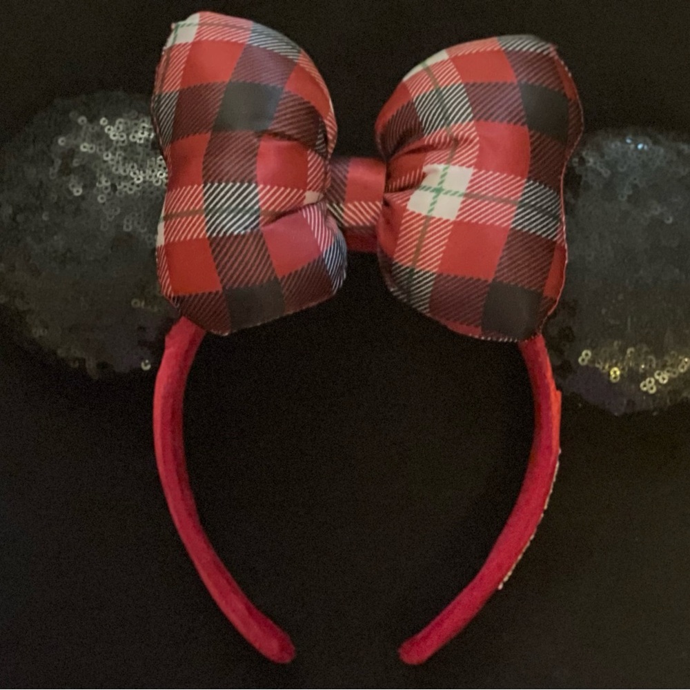 Plaid Red and Black Bow Headband